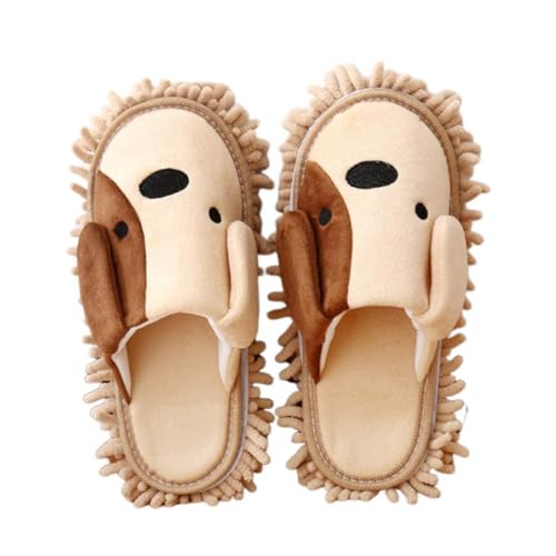 Mooyii 1 Paar Cartoon Hund Mopp Hausschuhe Mikrofaser Reinigen Abstauben Hausschuhe Abnehmbare Wischen Abstauben Schuhe Slipper für Office Home Zimmer