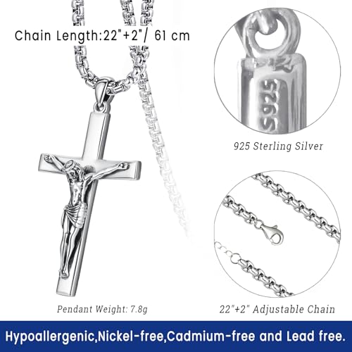 Image of Eusense Cross Necklace for Women Men Crucifix Pendant Sterling Silver 925 Cruz De Caravaca Cross Jesus Crucifix Jewelry