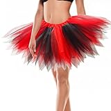 Women Teens 3-Layered Tulle Tutu Skirt Adult Classic Ballet Tutu Dress for Women Halloween Black and Red Tutu Skirt