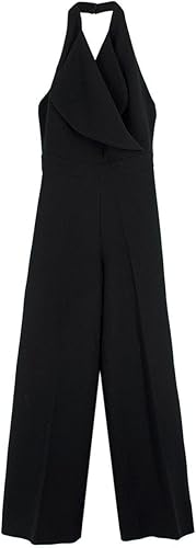 Emilia Wickstead Mono negro de pierna ancha con cuello halter segunda mano