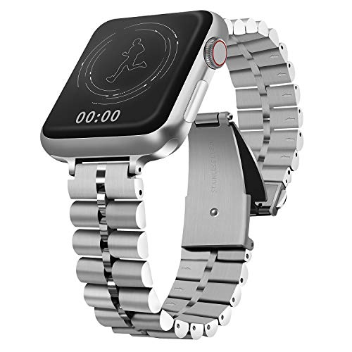 QUNDAXI Watch band Compatible with Apple watch 42mm 44mm Metal stainless bands women/men Wristband apply to Iwatch Se/6/5/4/3/2/1 series strap Silver