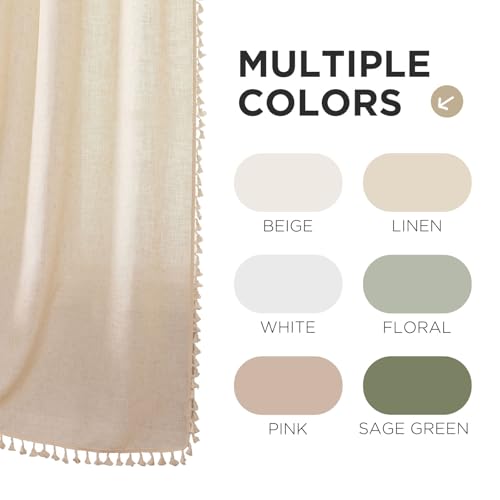 Image of Joydeco Linen Boho Curtains 90 Inch Curtains 2 Panels Set, Boho Curtains for Bedroom Living Room, Super Soft Light Filtering Country Rustic Semi Sheer Farmhouse Curtains Rod Pocket