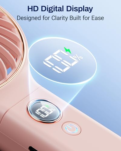 Image of SWEETFULL Handheld Portable Fan, 5000mAh Rechargeable Battery, 6 Speed Wind, LED Digital Display, Foldable Electric Personal Mini Travel Fan with Backup Power, Summer Essentials Gifts for Women Girl