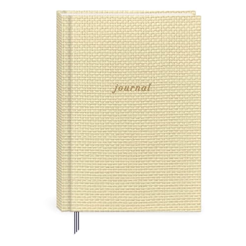 Image of Punch Studio Cobalt Coast 192 Page Woven Hardcover Journal with Gold Foil Accents and Ribbon Bookmark, 6 inch x 8.5 inch, Natural Sand