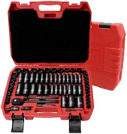 Socket Set, 64PCS Drive Deep Impact SAE and Metric Shallow Tool Set 72T Ratchet Handle, 3" and 6" Extension Rods, Bit Adapter, 6-24mm 5/16-1" Inch 3/8" Impact Adapter