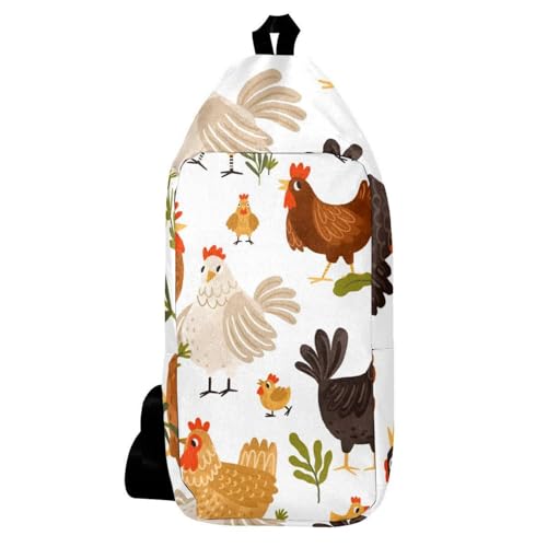 Sac à dos motif coqs et plantes avec sangle croisée réglable