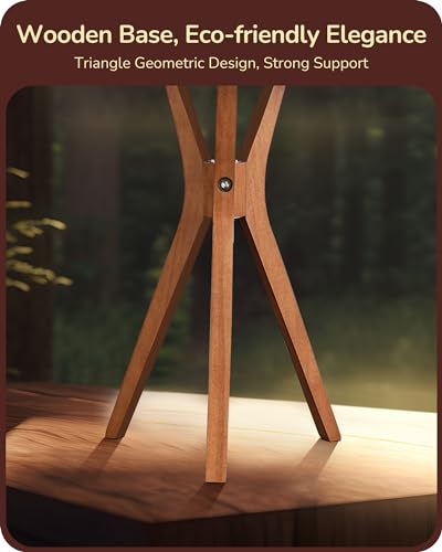 EDISHINE Mid Century Table Lamp Deep Wood Color Light Base Beige Linen Lampshade - Image 3