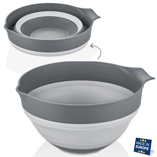 Hakan Collapsible Mixing Bowl 3.4 QT | Foldable Dish Tub BPA Free Plastic | Multipurpose Kitchen Camping and RV Essentials | Round Lightweight Wash Basin | Salad Bowl 3.25 L (Gray)