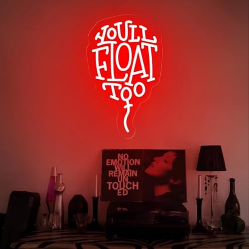 Float Too Neon Sign Horror Movie LED Light, Gothic Wall Decor for Game Room, Man Cave, Home Theater, Haunted House, Escape Room, Party or Club, Gift for Horror Fans, 15"x9.4"