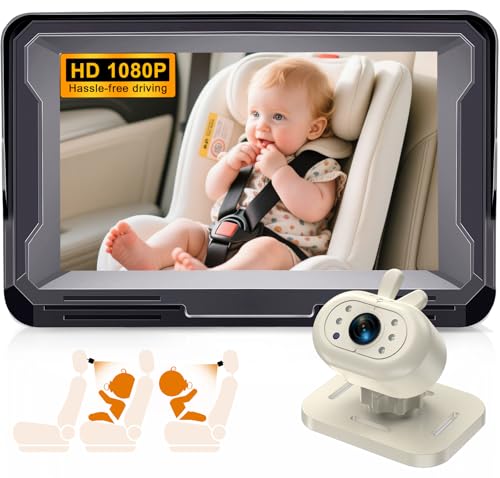 AMTIFO Baby Car Camera 1080P HD Plug-Play Monitor: 4.3 Inch IPS Display with Sun Visor - 150° Wide-Angle 360° Swivel Backseat Cam