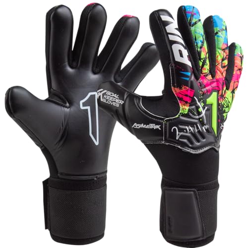 Rinat Asimetrik Training Spines Goalkeeper Gloves – Finger Protection | Turf-Tech Latex | Ngeative Cut | Breathable & Durable for Training & Entry-Level (Black/Green, 10)