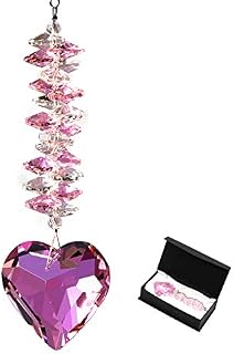 Together-life 45mm/1.8Inch Heart Crystal Ball Prism Pendant, Hanging Clear Glass Crystal Suncatcher for Windows Garden Hanging Décor, Gifts for Christmas, Wedding, Women, Mom and Children(Pink)