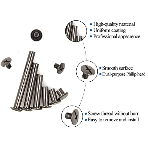 Alloypro 120 Pcs (60 Pair) M5 X 6/10/15/25/35/45 Black Phillips Chicago Screws Binding Screw Posts,Scrapbook Photo Albums Binding Screws Assorted Kit 6 Sizes For Leather Saddles Purses Belt Repair #TOP2