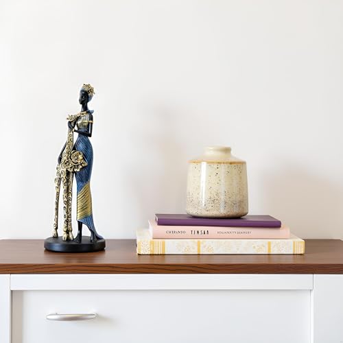 Estatua Africana Tribal Lady y Jirafa 15.7 pulgadas miniatura 5