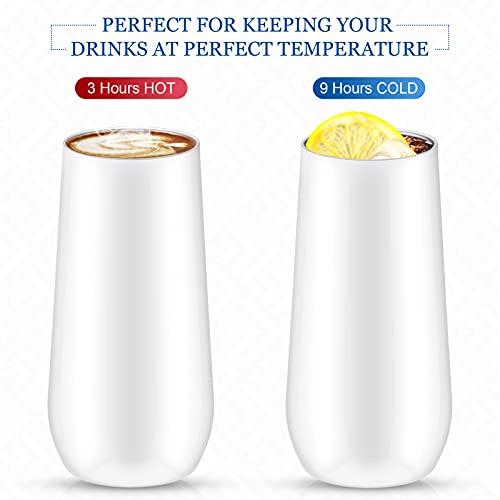 2 Packs Double-Insulated Stemless Champagne Flutes Wine Tumbler, Unbreakable Cocktail Cups Reusable Champagne Toasting Glasses With Lids (White, 12 Oz) #TOP15