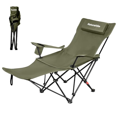 Silla reclinable ajustable Naturehike Seastar 002 con reposapiés, plegable para camping, portátil con bolsa de transporte, portavasos y bolsillo lateral, color verde, soporta 330 lbs