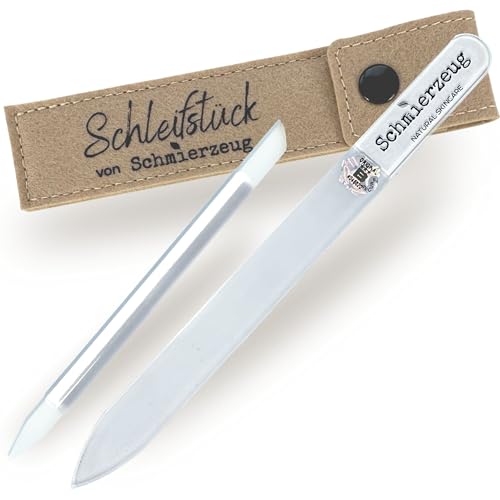 SCHMIERZEUG Lima de uñas de cristal, barra de manicura de cristal y estuche de fieltro para un cuidado extra suave, uñas perfectamente limadas en todas las esquinas. Cristal de calidad UE para un