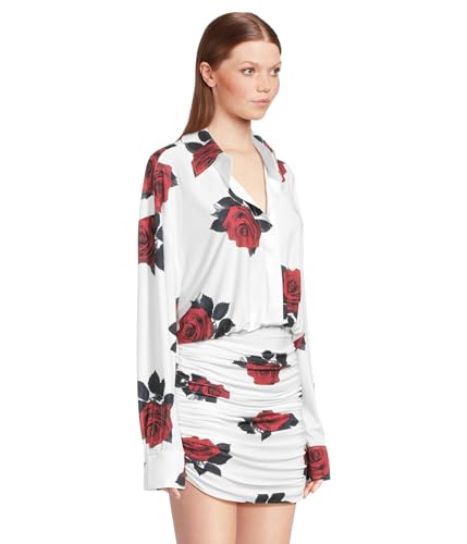 Image of Norma Kamali Oversized Boyfriend Neck Shirt Shirred Bottom Mini Dress