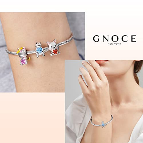 Image of GNOCE Embraces Heart Gemstone Bead Charms 925 Sterling Silver Wolf Fox Bear Husky Hedgehog Astronaut Chihuahua Dinosaur Rabbit Koala Axolotl Angel Tiger Dog Unicorn Cat Jewelry Gift for Women