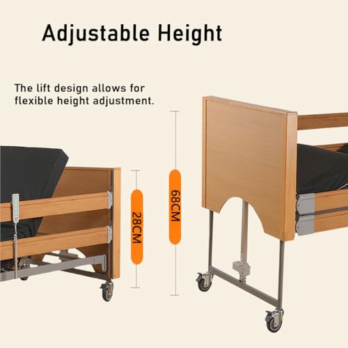 Premium Medizinische Betten mit 5 Funktionen für Zuhause mit verstellbarer Höhe, vollelektrische Krankenhausbetten mit leisen Rädern, Matratze, IV-Ständer, 199.6 kg Belastung (212 x 104 x 28-68 cm) – Bild 3