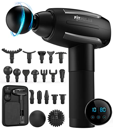 Fitpulse Massage Gun Deep Tissue Massager - Muscle Massage Gun Percussion Massage Gun for Athletes Percussion Massager Gun Deep Tissue Massage Gun Muscle Gun Massager Black with Dark Gray Stripes