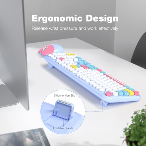 Image of Dilter Wireless Keyboard and Mouse Combo, Full-Sized Typewriter Keyboards, Cute Cat Shaped Wireless Mouse, USB Plug and Play for Windows, Computer, PC, Laptop, Desktop (Blue Colorful)