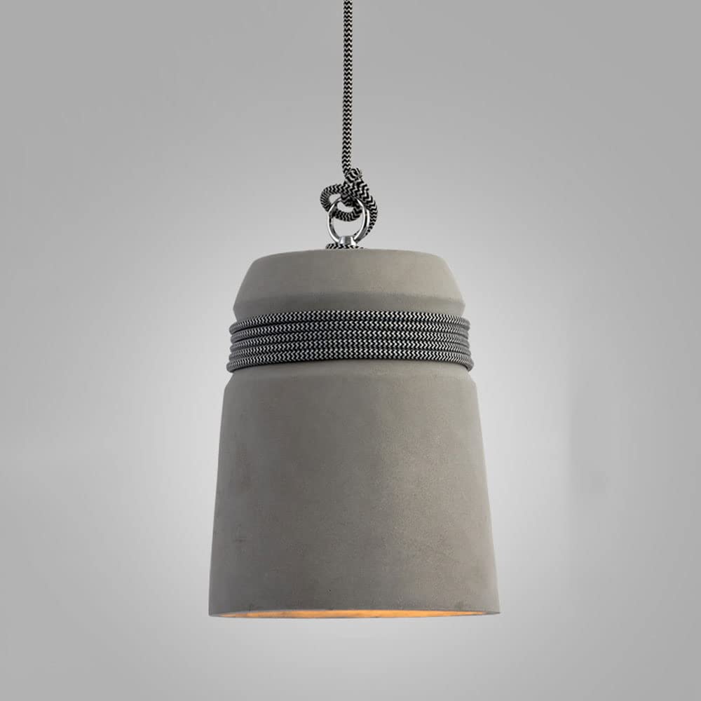 Luz colgante de cemento industrial y cuerda de cáñamo con acabado gris para techo
