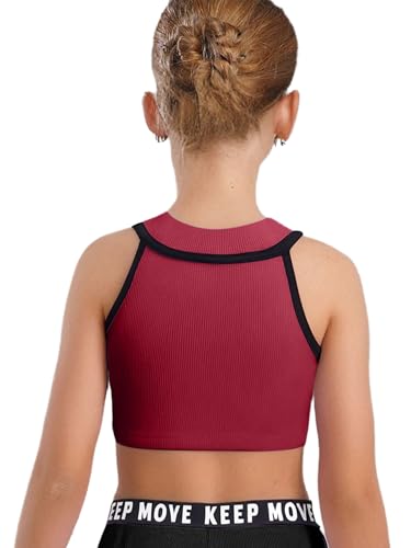 YEAHDOR Kids Girls Crop Top Halter Neck Sleeveless Ribbed Vest for Gymnastics Dance Sports Workout2
