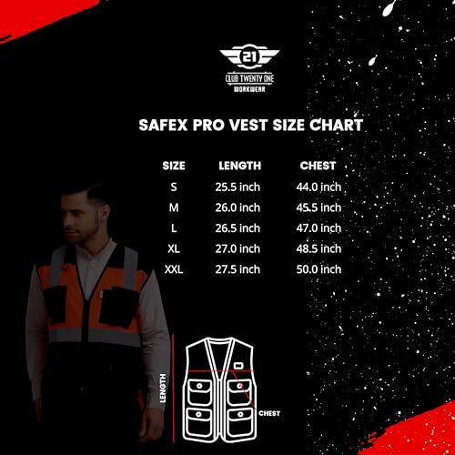 Image of CLUB TWENTY ONE Polyester and Mesh Reflective Jacket, Vest with High Visibility Strips or Tape, Safety Workwear Vest for Men (Orange & Navy Blue, Size - Small)