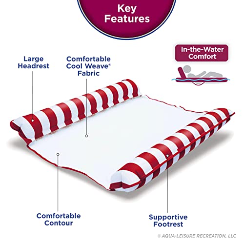 Image of Aqua 2-in-1 Catalina XL Pool Float & Hammock - 1-2 Person, Multi-Purpose, Inflatable Pool Floats for Adults - Burgundy /White Stripe