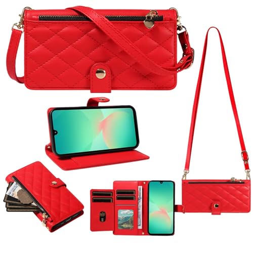 Nadoli Portafoglio Cerniera Custodia per Samsung Galaxy S25 FE con 5 Slot per Schede Borsa Spallina Tasca Magnetico Rombo Motivo PU Flip Collo Cordino Cover pelle