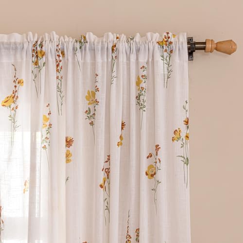 Image of HOMEMONDE Cotton Curtains for Window - Transparent Sun Light Filtering Sheer 6 Feet Curtain, Rod Pocket Top Style Pack of 2 - (Opulent Bloom, 72 Inch)