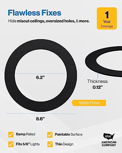 Image of Sunco 12 Pack Goof Rings for 6 Inch Recessed Lights, Flush Mount, Black, Can Light Trim Ring Cover, OD 8.6 Inch, ID 6.2 Inch, Paintable Surface, Matte Finish