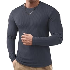 JMIERR – Camisetas de manga larga para hombre, camisetas musculares casuales con cuello redondo, tejidas, de textura larga, para gimnasio y entrenamiento