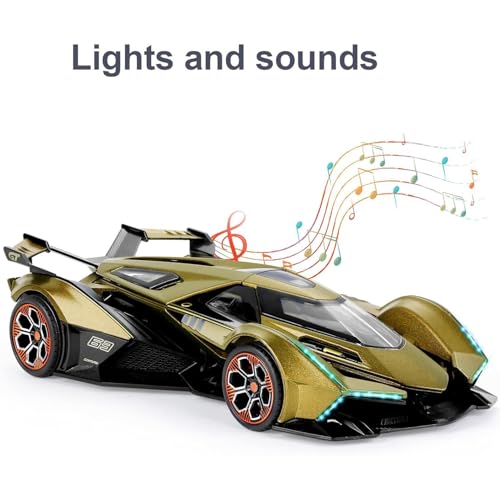 Image of 1:22 Scale Diecast Metal Car Lambo V12 GT Toy Car for Kids with Light Sound Pull Back Openable Door Collection Model Cars