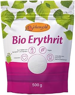 Birkengold organiczny erytrytol, 500 g | z upraw ekologicznych | bezkaloryczny zamiennik cukru | erytrytol smakuje jak cukier | wegański | przyjazny dla zębów | indeks glikemiczny 0