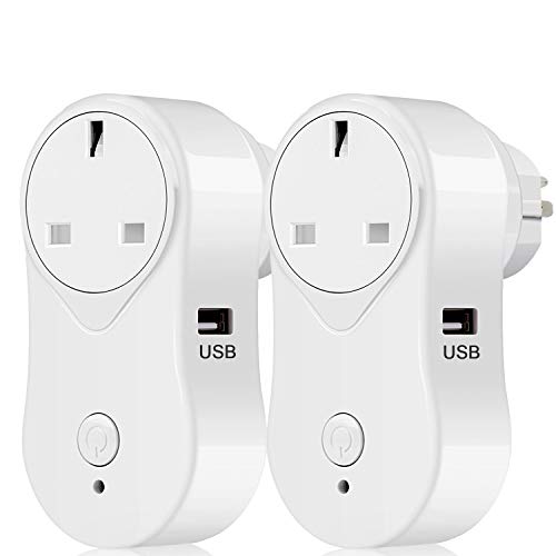 Wifi SMART PLUG Alexa Accessories  FAGORY Smart Sockets WIFI with USB Output, No Hub Required Timer App/Voice Controlled Smart Plugs Compatible with Alexa & Echo Dot & Google Home Assistant (2 Pack)