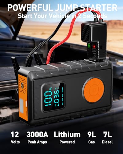 Jump Starter with Air Compressor, Battery Jumper Starter Car Battery Jump Starter 8.0 Gas/7.0L Diesel, Portable Jump Box - Additional View