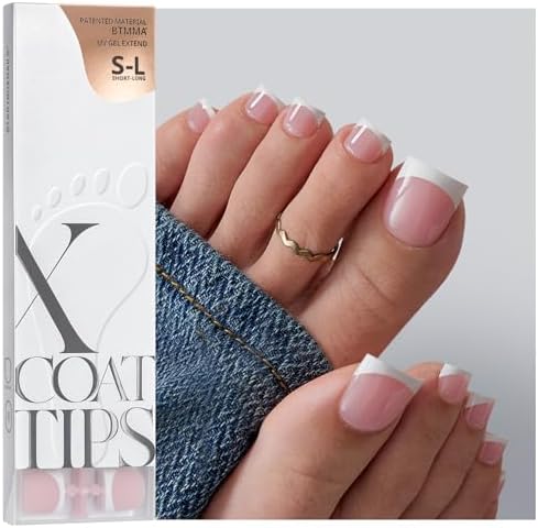 BTArtboxnails XCOATTIPS Press On Toenails, Size S-L, Sharp Square, Pink