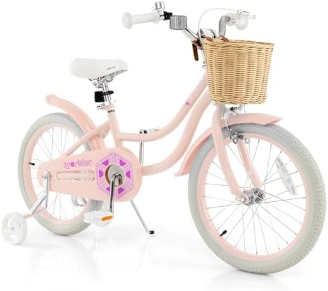 BABY JOY Kids Bike, 14 16 18 Inch Kids Bicycles for 3-8 Years Old Children with Training Wheels, Adjustable Height, Handbrake & Coaster Brake, Boys Girls Bike (Pink, Green, Blue)