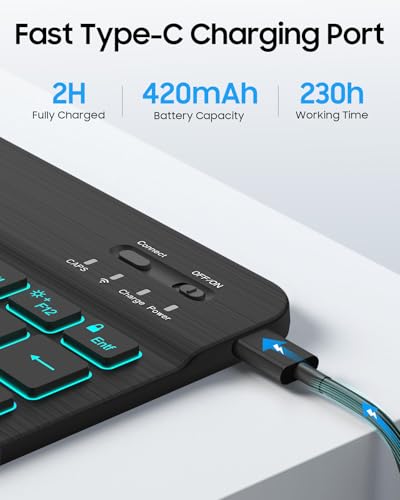 FINTIE Bluetooth Tastatur mit Hintergrundbeleuchtung in 7 Farben, Tablet Tastatur mit deutschem Layout QWERTZ für iPad/iPhone, Samsung/Xiaomi/Honor Pad (Kompatibel mit Windows, Android, IOS), Schwarz 5