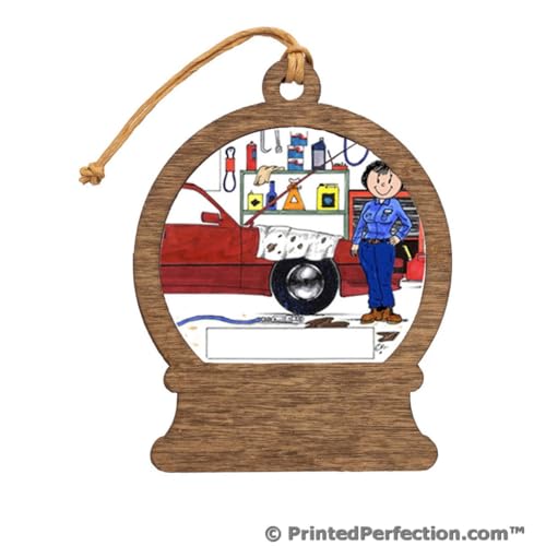PrintedPerfection.com Personalized Auto Mechanic - Female Wooden Snow Globe Shaped Christmas Ornament
