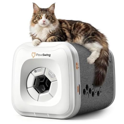 PawSwing Cat Self Groomer Plus for Hairball Control and Shedding Relief 360° Skin Friendly Brush Pet Hair Remover Gentle Self Cleaning Automatic Fur Collection Grooming House for Middle Large Cats