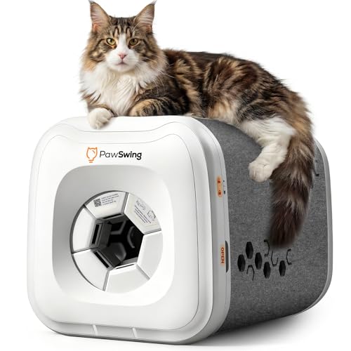 PawSwing Cat Self Groomer Plus for Hairball Control and Shedding Relief 360 Skin Friendly Brush Pet Hair Remover Gentle Self Cleaning Automatic Fur Collection Grooming House for Middle Large Cats