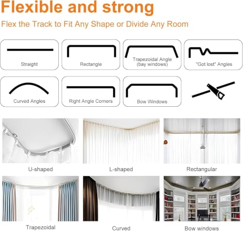 Image of Room Divider Curtains Flexible Ceiling Tracks Set Curtain Track Ceiling Mount Blackout Curtain for Living Room Bedroom Ceiling Curtain Rod Privacy Dividers Panels W150xH108 Navy Blue Drape&Black Rail