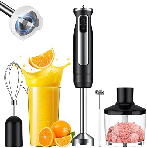 6 in 1 Immersion Handheld Blender, 304 Stainless Steel Hand Blender Electric with Food Grade Silicone Removable Cover, Hand Blender, Immersion Blender Cup, Chopper, Whisk and Milk Frother for Baby Food, Milkshake, Cream