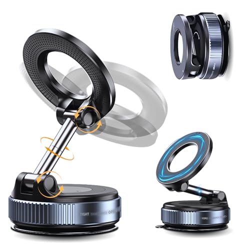 Praisol Car Phone Holder for Magsafe, 360° Adjustable Vacuum Magnetic Phone Mount with 3000gf Magnetic Grip & 40LBS Suction Cup, Shockproof Design for All Smartphones