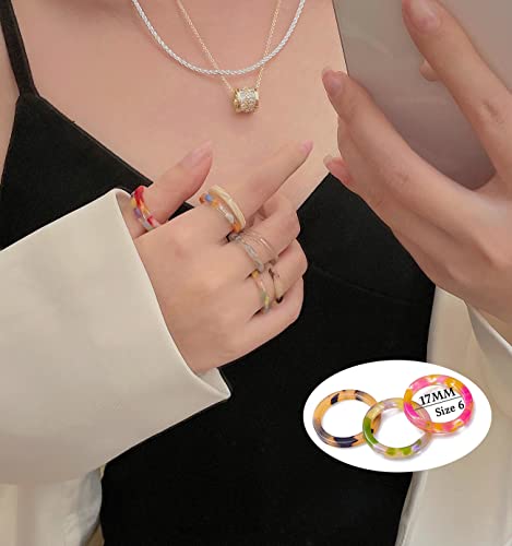 Moroya 12Pcs Colorful Resin Rings For Women Flower Lemon Strawberry Resin Fruit Rings Acrylic Chunky Rings Clear Plastic Finger Ring Set Size 6-7 #TOP3