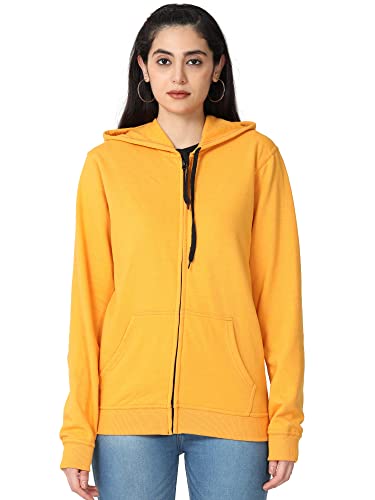 Image of Wafaa Women's Cotton Plain Hooded Neck Full Zipper Sweatshirt Hoodies with Kangaroo Pocket