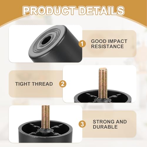 Patas de sofá para reparar muebles inestables, pack de 6 piezas negras con perno M8 5